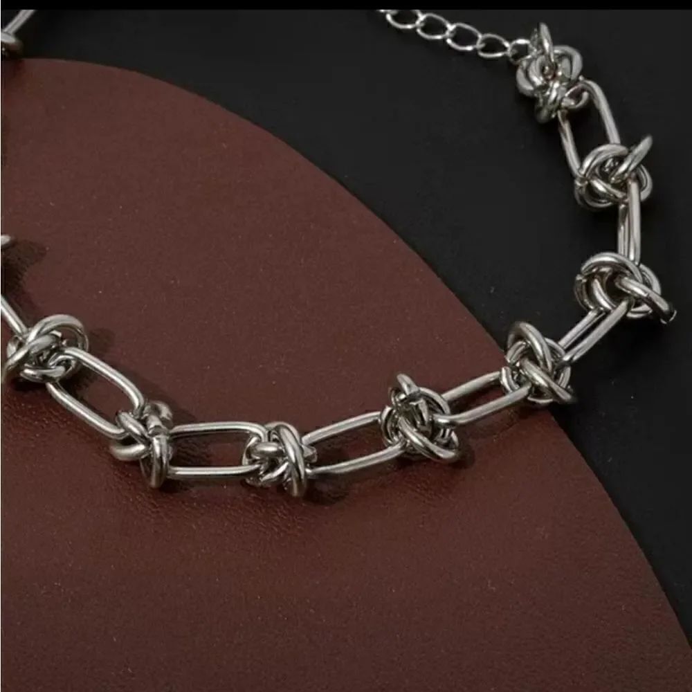 Fashion Knot Chain Twisted Silver Necklace & Bracelet Set - Picture 4 of 5
